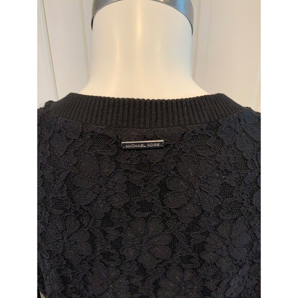 Michael Kors Black Floral Lace Long Sleeve Shirt W/Striped Elastic, Size M - Picture 7 of 8